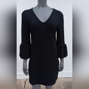 Romeo&Juliet Couture Black Textured Mini Dress With 3/4 Ruched Sleeves Sz Small